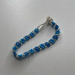 No Brand | Blue Silver Beaded Detail Design Bracelet Girly Flower Outdoorsy